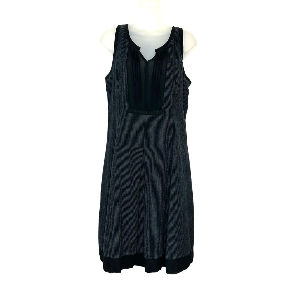 NOA NOA Size M Black Pinstripe Wool Cotton Silk Detail Sleeveless A-Line Dress.